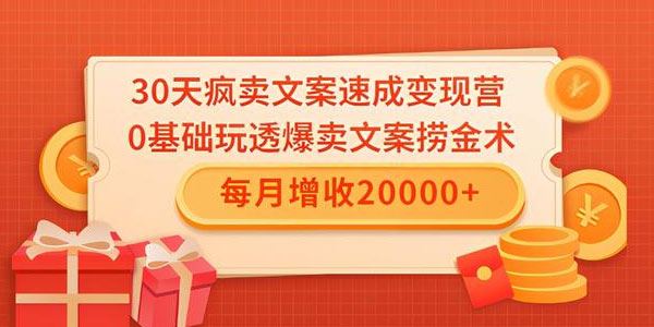 雨涛30天疯卖文案速成变现,0基础玩透爆卖文案捞金术