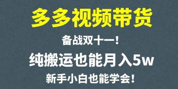 新手也能学会的纯搬运拼多多视频带货课 百度网盘下载