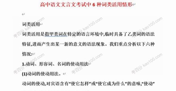 高中语文文言文考试中6种词类活用情形Word文档[课件]