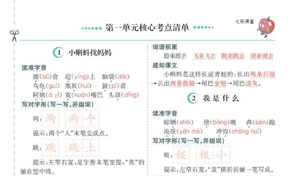 小学二年级语文上册单元核心考点清单（部编） 百度网盘下载