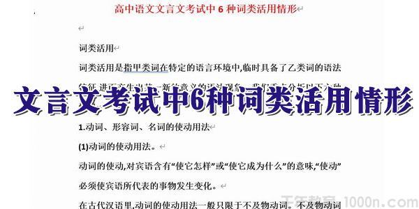 高中语文文言文考试中6种词类活用情形Word文档