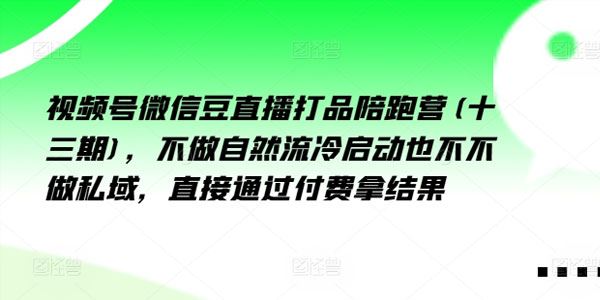 视频号微信豆直播打品陪跑营 第13期